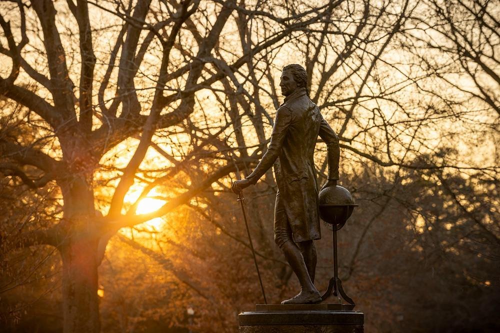 James Monroe statue, located outside Tucker Hall